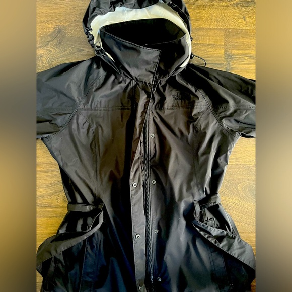 North face women’s large black rain jacket belted trench coat - Picture 2 of 13